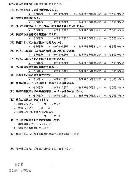 表1　タバコに関するアンケート